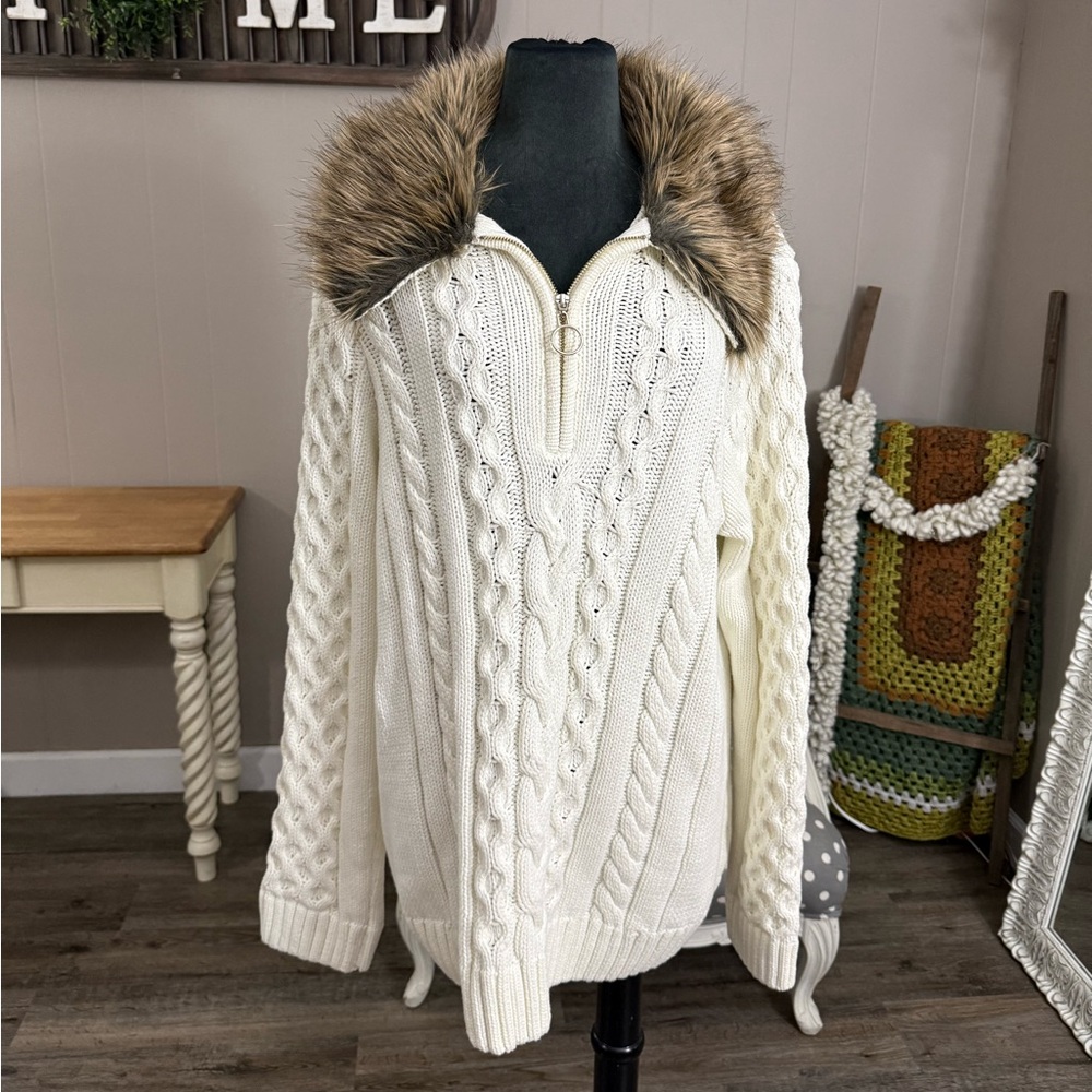 Show Me Your Mumu • Sun Valley Fur Collar Cable Knit Sweater